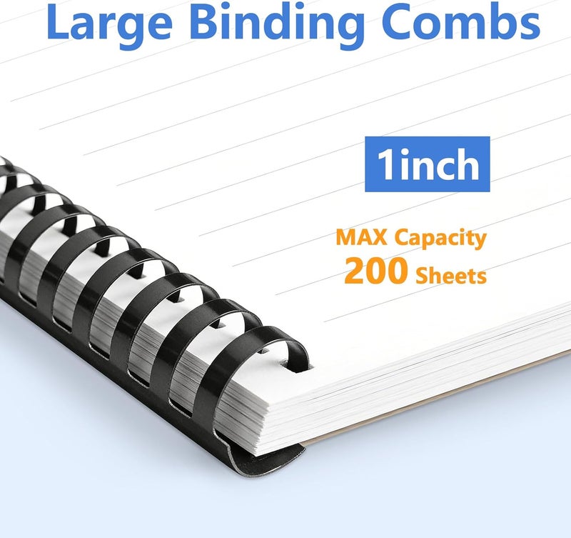 HOUYEE Store 50Pack 1 Inch Plastic Binding Comb 19 Ring,200 Sheet Capacity, Letter Size Black Comb Binding Spines - Image 4